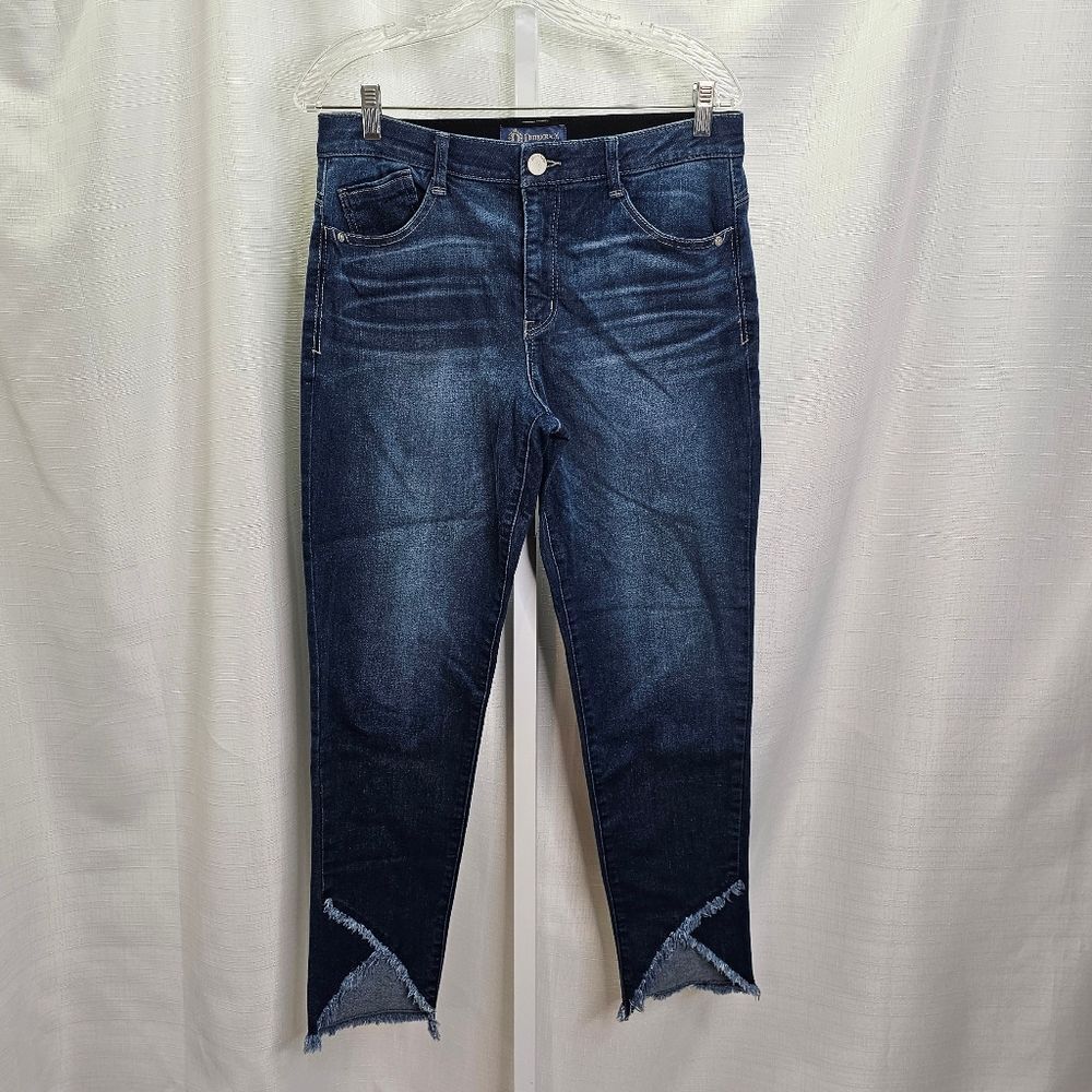 Dark Wash Women's Ankle Skinny Jeans with Frayed Hem